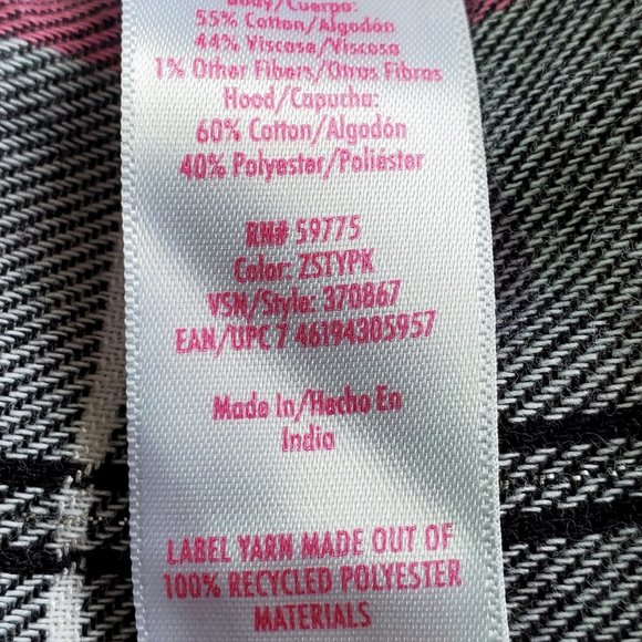 NWT: JUSTICE Pink Black Long Sleeve Button Hooded Waffle Trim Top, Small - Picture 8 of 10